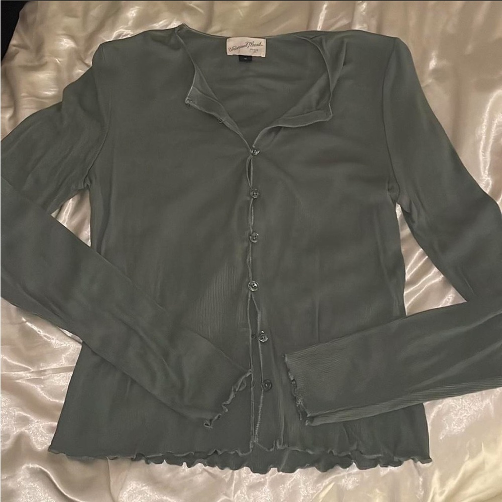 Universal Thread Button-Front Sheer Long Sleeve Top - Sage